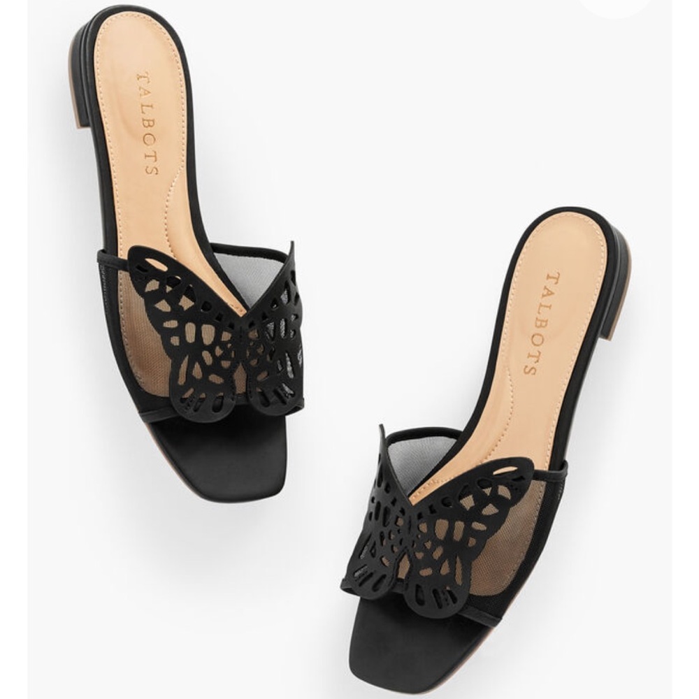 Talbots Black VIOLET BUTTERFLY NAPPA SLIDES Cutout Slide Sandals